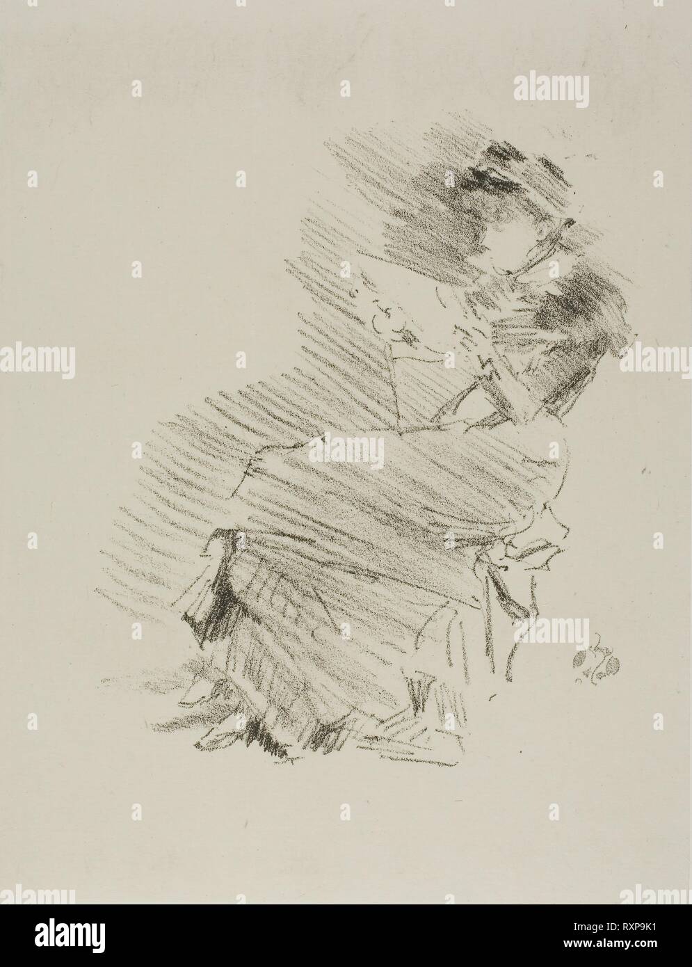 Lesen. James McNeill Whistler; American, 1834-1903. Datum: 1879-1887. Abmessungen: 155 x 130 mm (Bild); 214 x 164 mm (Primary Support); 441 x 342 mm (sekundäre) unterstützen. Lithographie, in schwarzer Tinte, mit stumping, auf Creme chine, festgelegt auf Elfenbein platte Papier. Herkunft: USA. Museum: Das Chicago Art Institute. Stockfoto