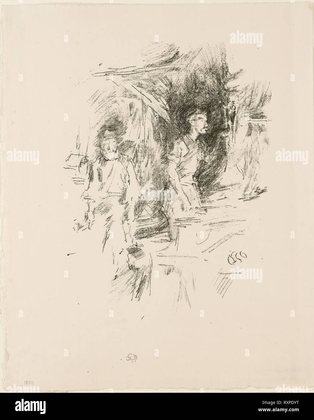 Der alte Smith Geschichte. James McNeill Whistler; American, 1834-1903. Datum: 1895. Abmessungen: 205 x 153 mm (Bild); 283 x 230 mm (Blatt). Transfer Lithographie in Schwarz auf Creme Bütten. Herkunft: USA. Museum: Das Chicago Art Institute. Stockfoto