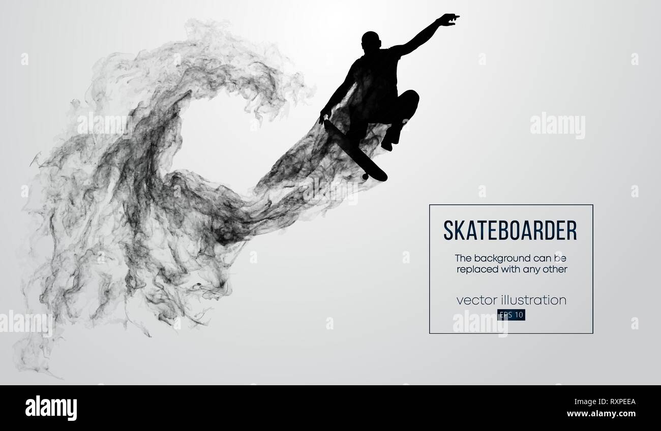 Abstrakte Silhouette einer Skateboarder auf dem weißen Hintergrund. Skateboarder springt und führt den Trick. Vektor Stock Vektor