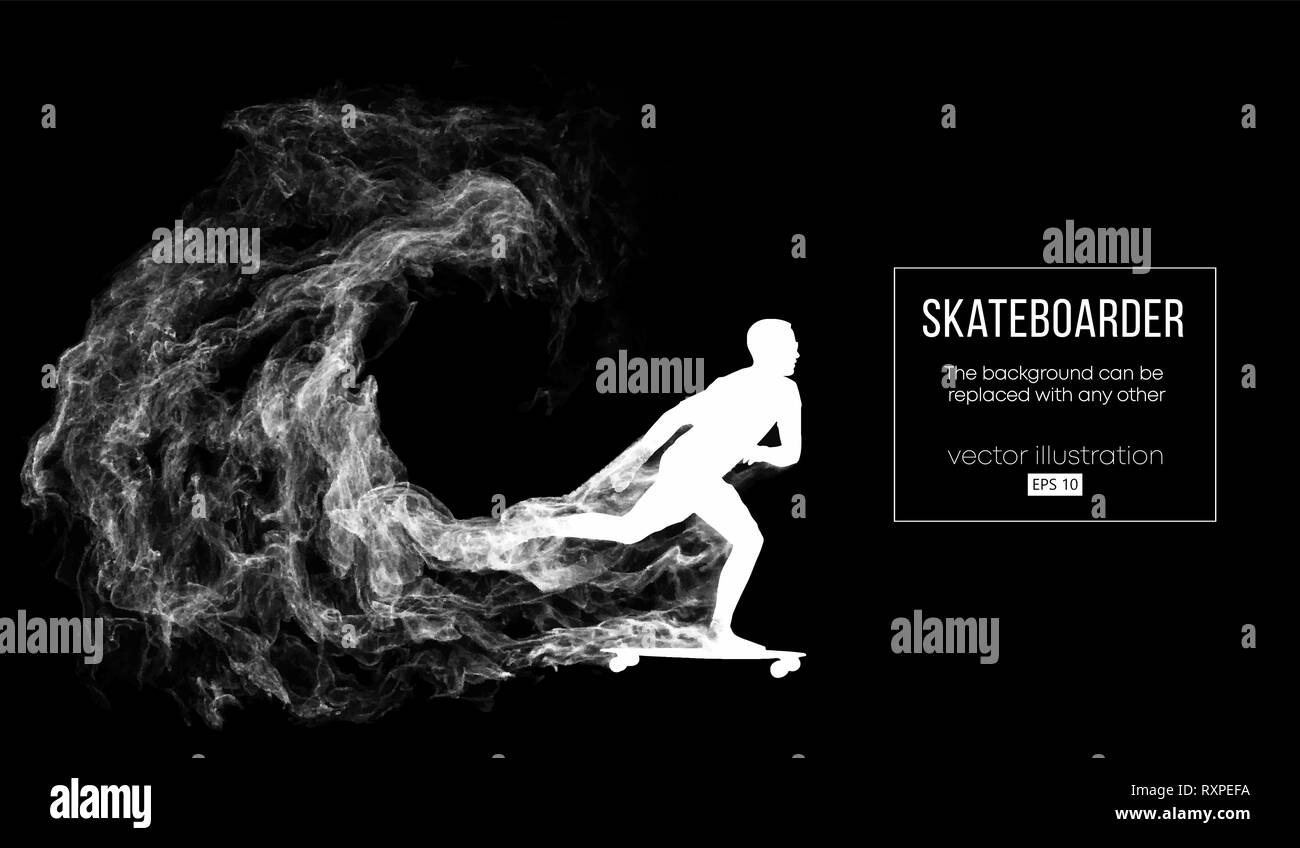 Abstrakte Silhouette einer Skateboarder auf der dunklen schwarzen Hintergrund. Skateboarder springt und führt den Trick. Vektor Stock Vektor