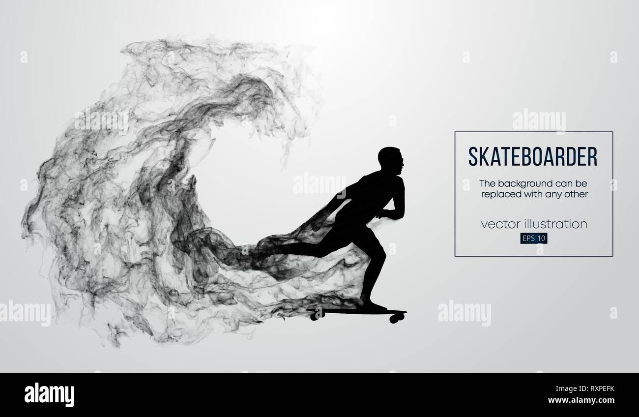 Abstrakte Silhouette einer Skateboarder auf dem weißen Hintergrund. Skateboarder springt und führt den Trick. Vektor Stock Vektor