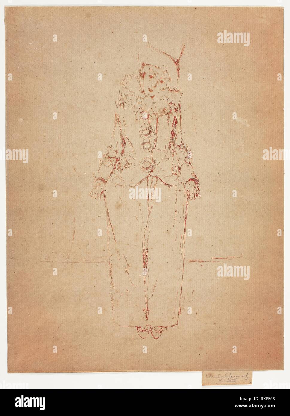 Pierrot de Pied, Porträt der Frau A.C. Theodore Roussel; Französisch, in England, 1847-1926 gearbeitet. Datum: 1888. Abmessungen: 202 × 127 mm (Bild); 251 × 190 mm (Platte); 260 × 190 mm (Blatt). Ätzen in rot-orange, mit Platte Ton, Auf festem Bütten. Herkunft: England. Museum: Das Chicago Art Institute. Stockfoto