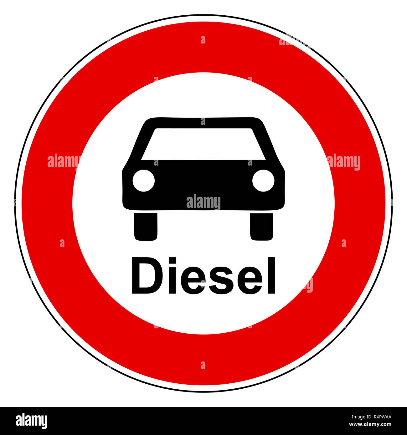 Diesel-PKW und Verbotsschild Stockfoto