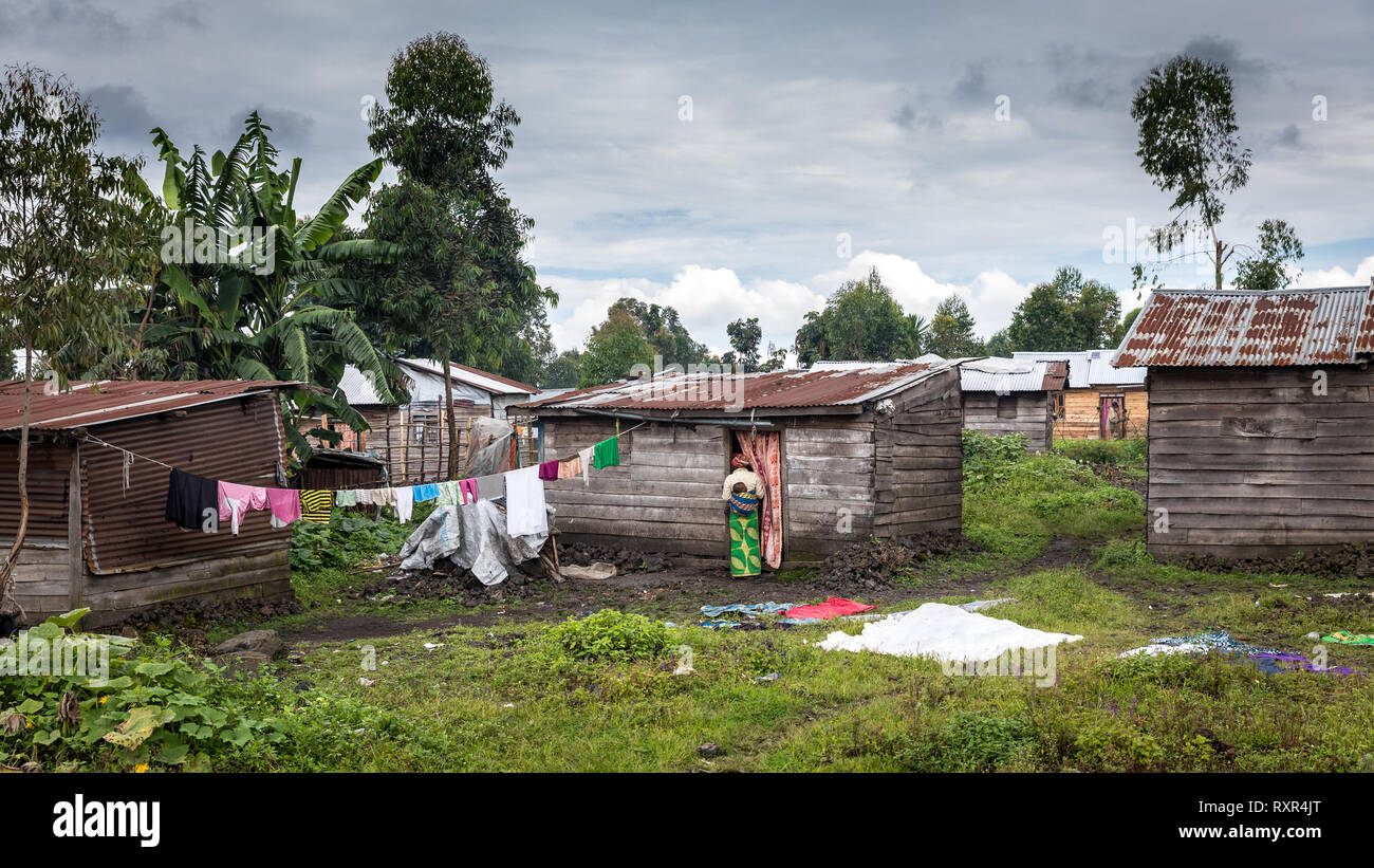 Slum Häuser in Goma, Demokratische Republik Kongo Stockfoto