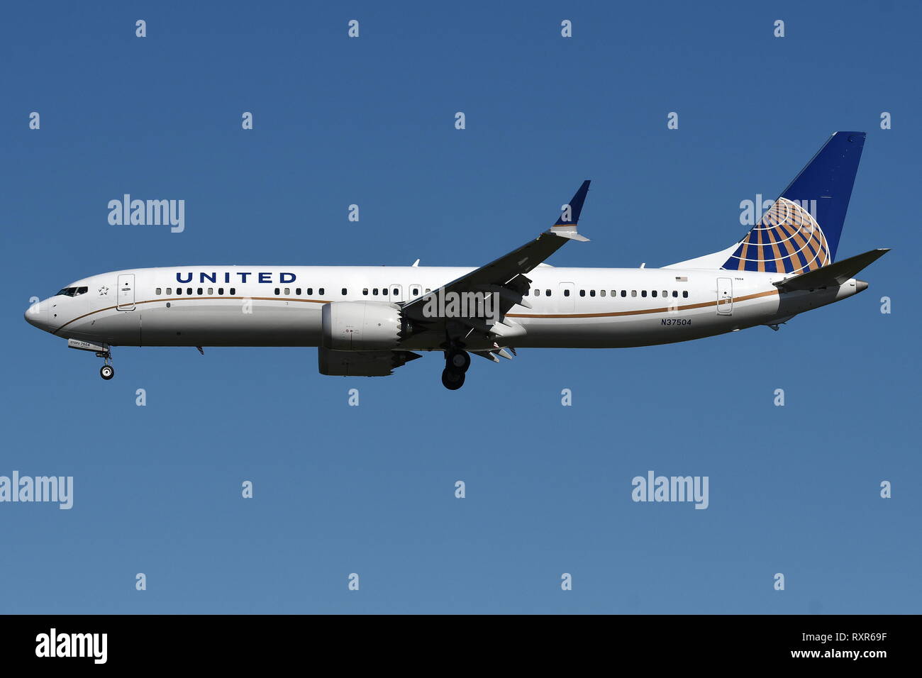 BOEING 737 - max. 9 (N 37504) von United Airlines Stockfoto