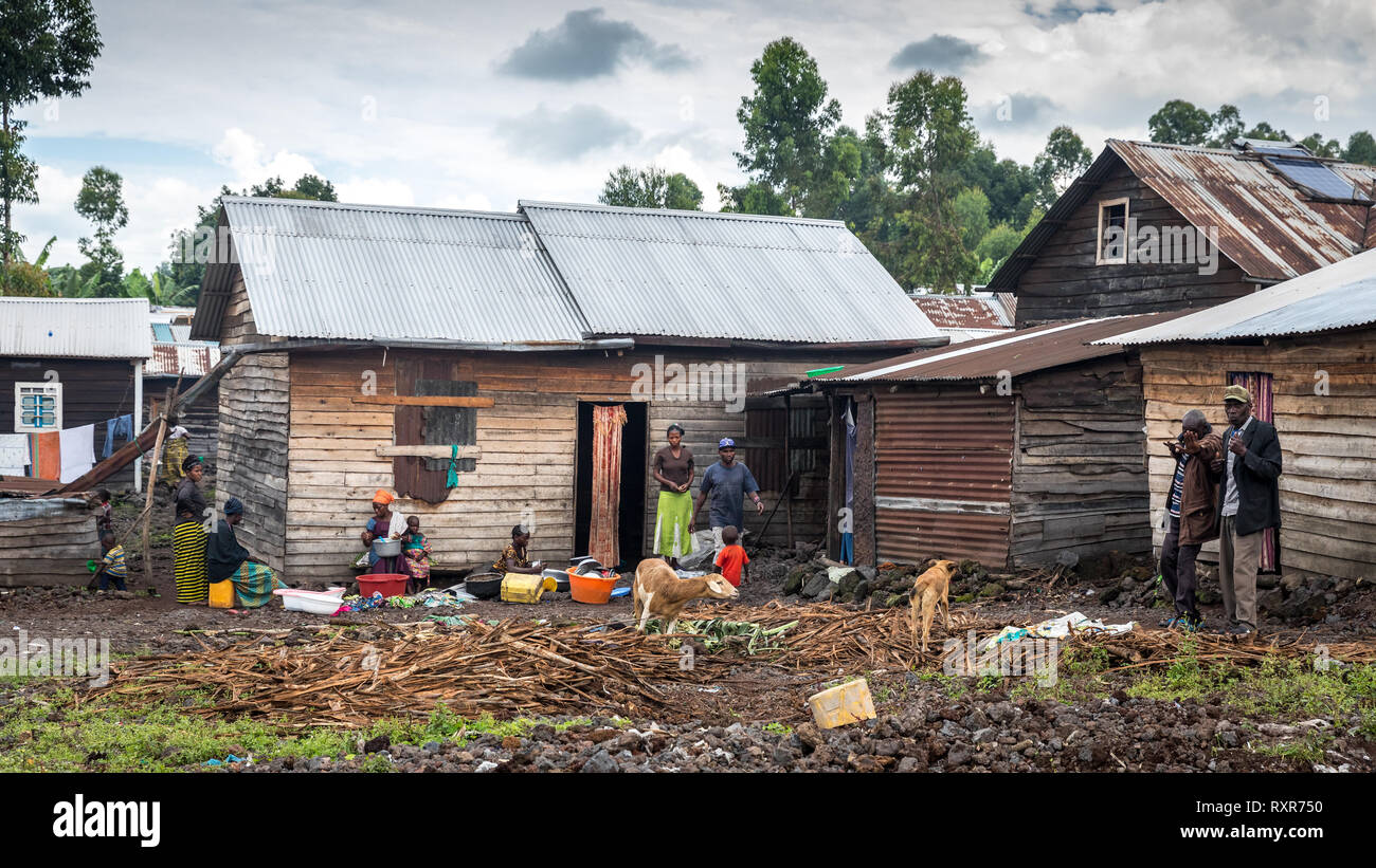 Slum Häuser in Goma, Demokratische Republik Kongo Stockfoto