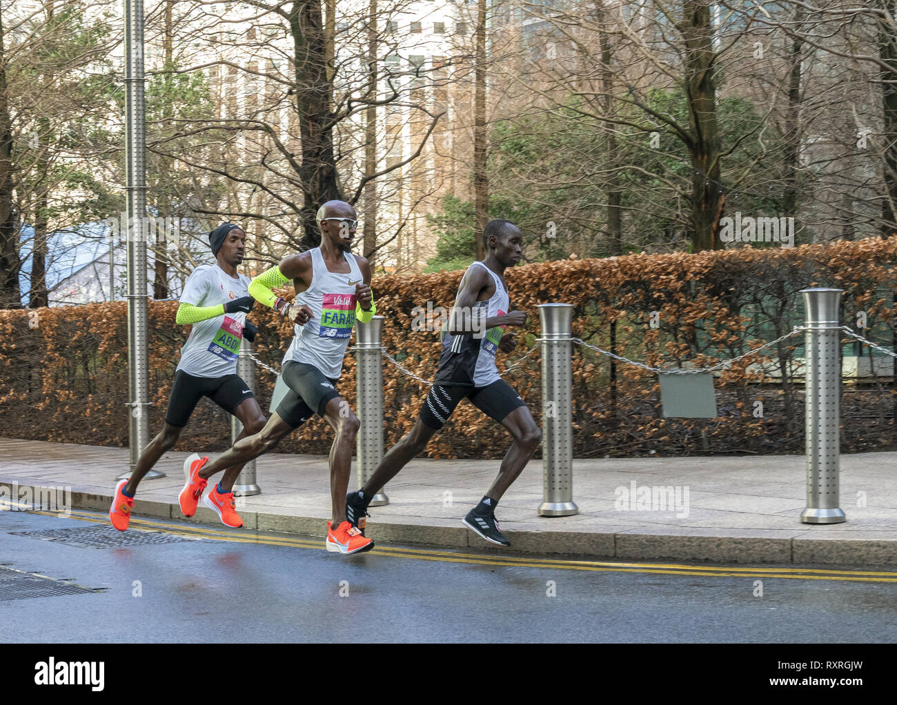 London, Großbritannien. 10. Mär 2019. Sir Mo Farah, Wanjiru und Abdi konkurrieren in Vitalität große Halbmarathon. Credit: AndKa/Alamy leben Nachrichten Stockfoto