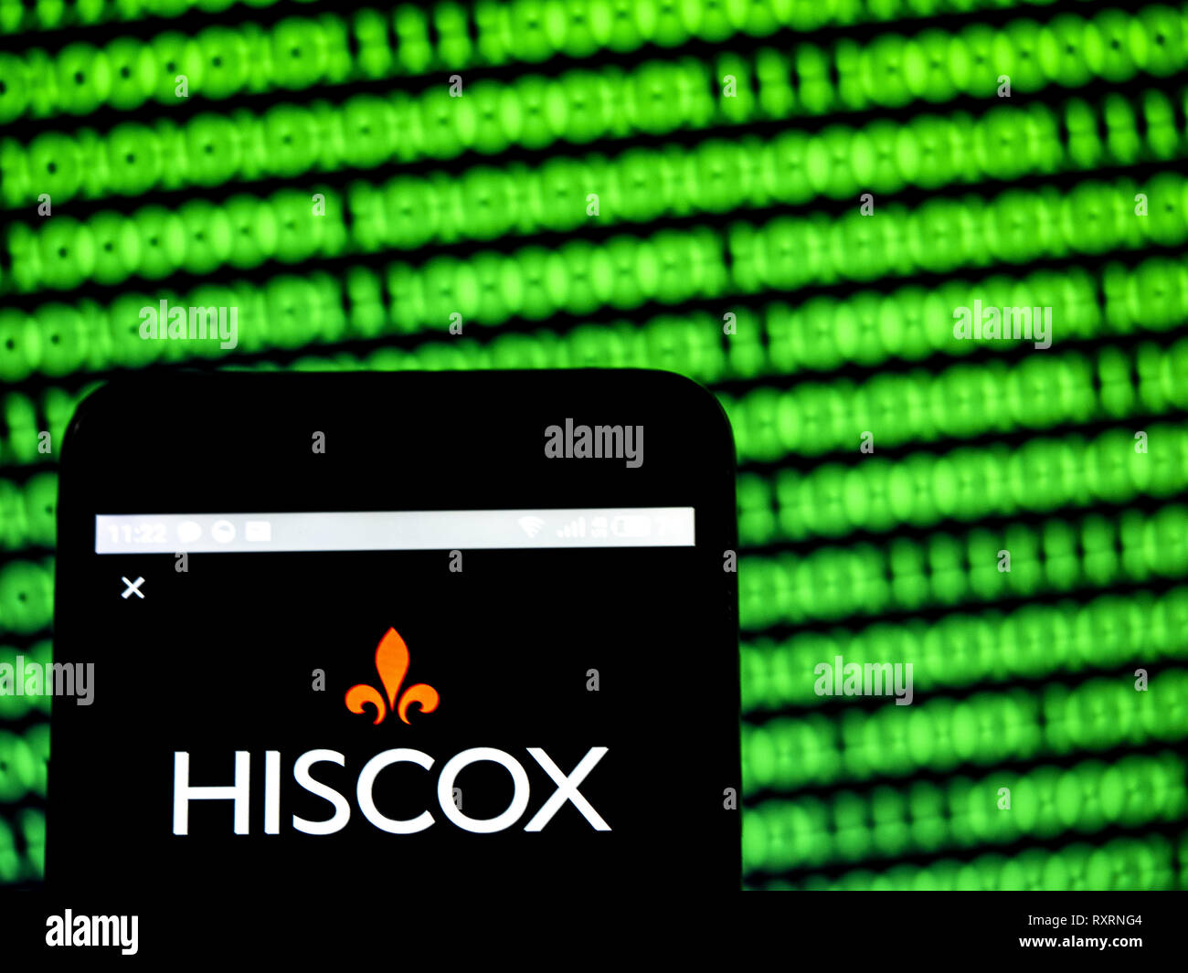 In der Ukraine. 10 Mär, 2019. Hiscox plc Firmenlogo gesehen auf einem Smartphone angezeigt. Quelle: Igor Golovniov/SOPA Images/ZUMA Draht/Alamy leben Nachrichten Stockfoto