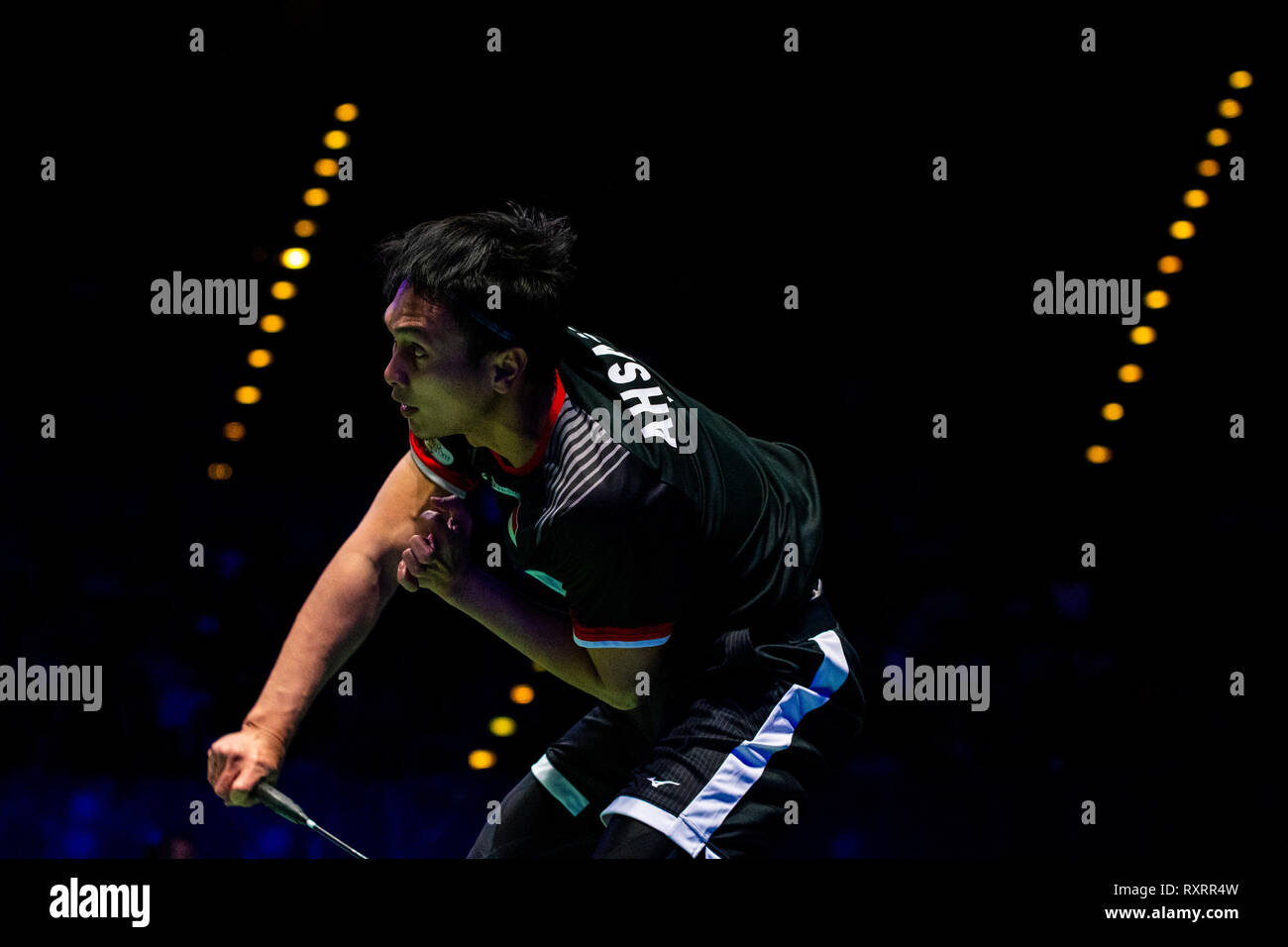 Birmingham, Großbritannien. 10. März, 2019. All England Open Badminton Championships: TAG 5 MENS DOUBLES FINALS BIRMINGHAM, ENGLAND - MÄRZ 10: Mohammad Asan mit Partner Hendra SETIAWAN Indonesiens in Aktion während der mens verdoppelt Finale gegen Aaron Chia mit Partner SOH Wooi Yik von Malaysia in den Yonex All England Open Badminton Championships im Arena Birmingham am März 10, 2019 Birmingham, England Credit: PATRICK ANTHONISZ/Alamy leben Nachrichten Stockfoto