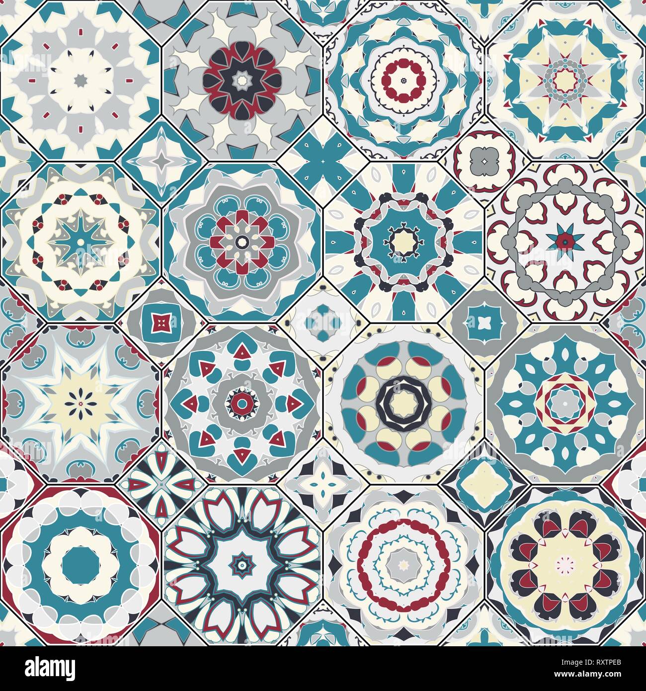 Vektor Sammlung von Square und achteckigen nahtlose Muster im orientalischen Stil. Eine Reihe von bunten Fliesen. Stock Vektor