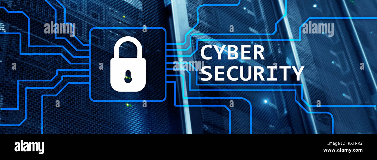 Website header. Cyber Security, Informationen Privatsphäre und Datenschutz Konzept auf Server Raumhintergrund Stockfoto
