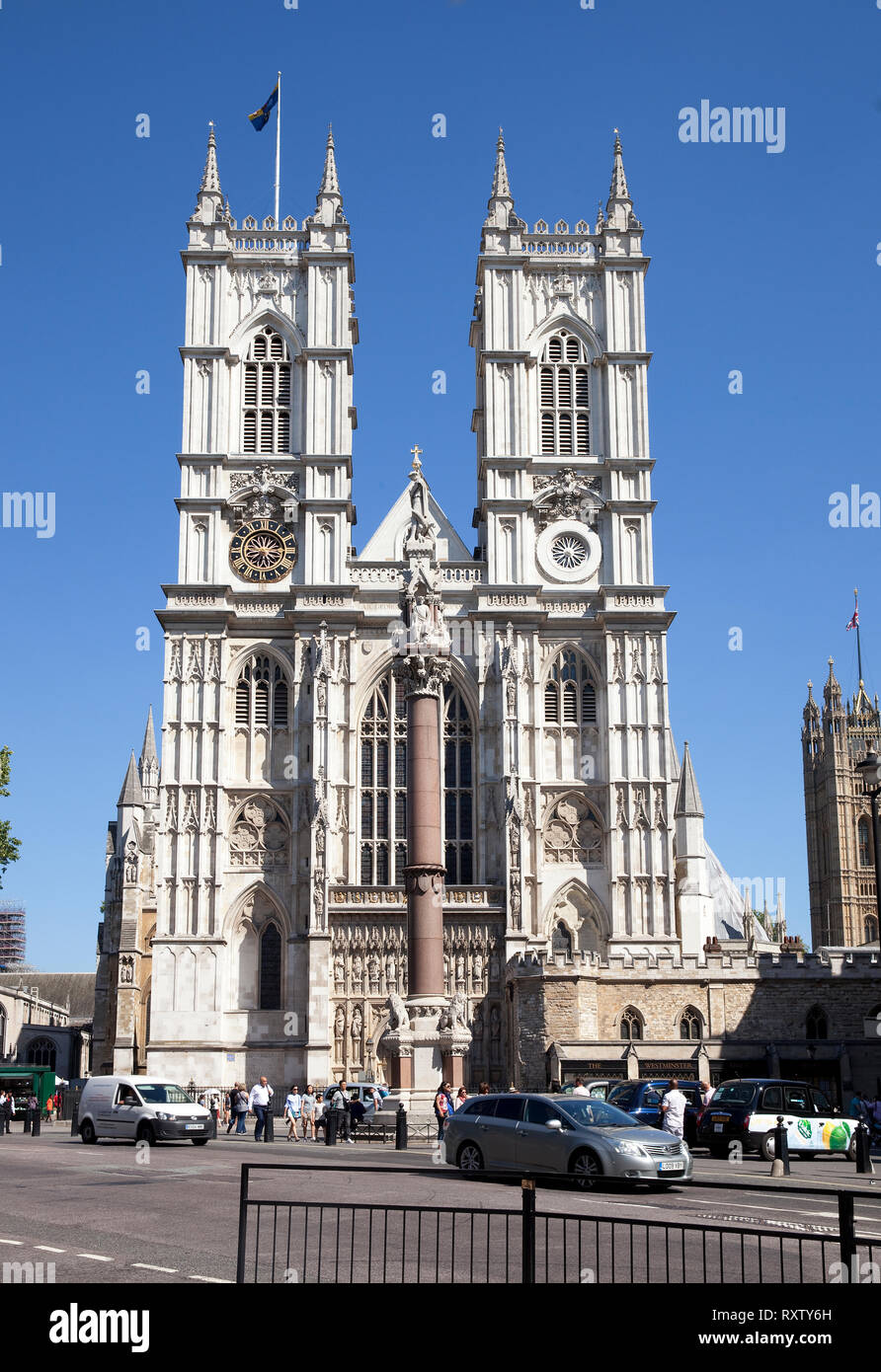 Die westliche Fassade des Westminster Abbey, Westminster, London, Vereinigtes Königreich Stockfoto