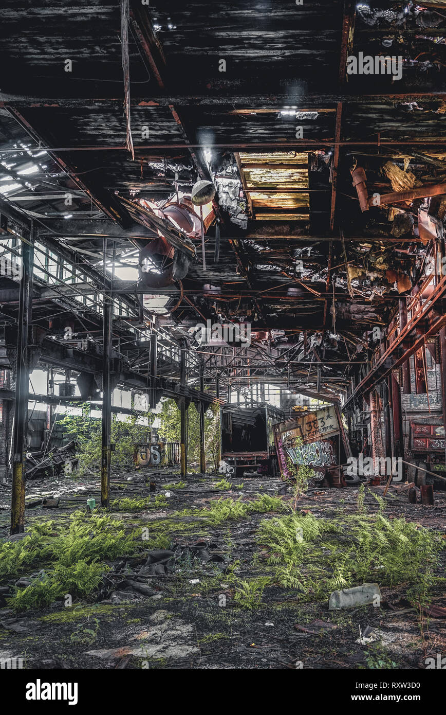 Detroit, Michigan, Vereinigte Staaten - 18. Oktober 2018: Blick auf die verlassenen Grau- Fabrik in Detroit. Detroit Grau Eisengießerei war einer von mehreren Stockfoto