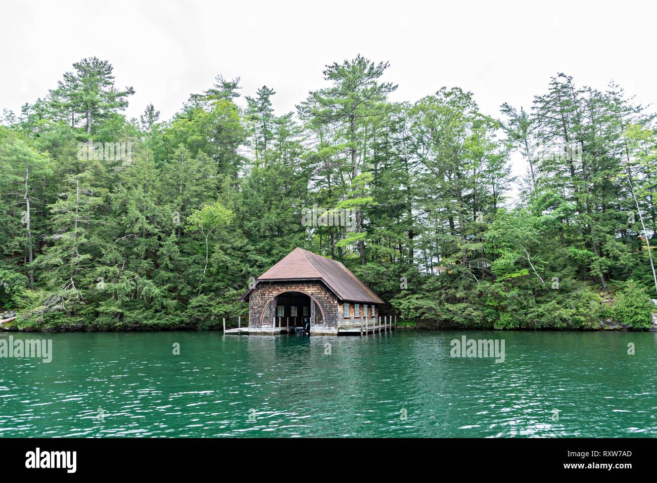 Bootshaus am See Stockfoto