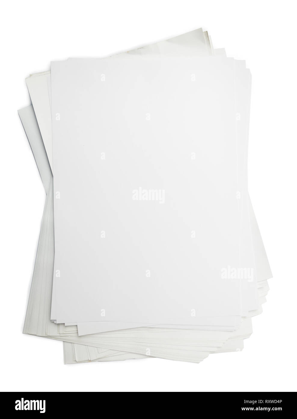 Stapel weißes Papier Vorlage auf weißem Hintergrund mit Freistellungspfad isoliert Stockfoto