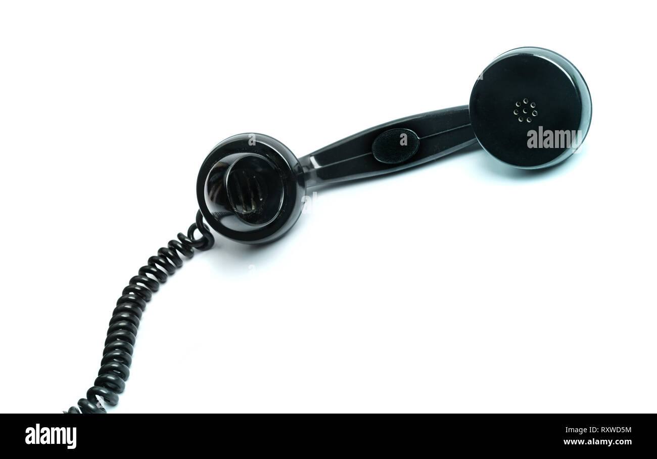 Vintage Bakelit Telefon Empfänger auf Weiß, Kommunikationskonzept Stockfoto
