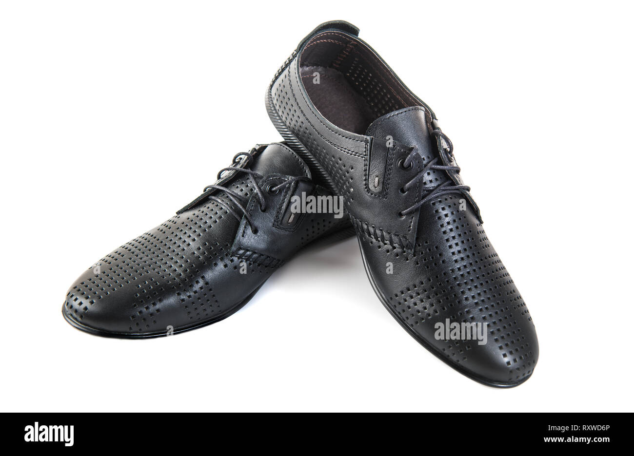 Schwarzer Mann Schuhe classic Casual auf weißem Hintergrund Stockfoto