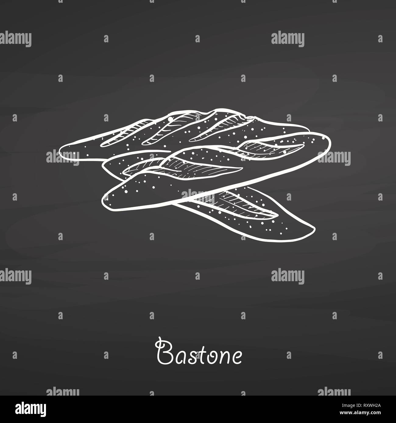 Bastone essen Skizze auf dem Schwarzen Brett. Vektor Zeichnung von Hefe Brot, in der Regel in Italien bekannt. Essen Abbildung Serie. Stock Vektor