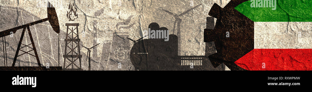 Energie und Power Icons Set. Header Banner mit Kuwait Fahne Stockfoto