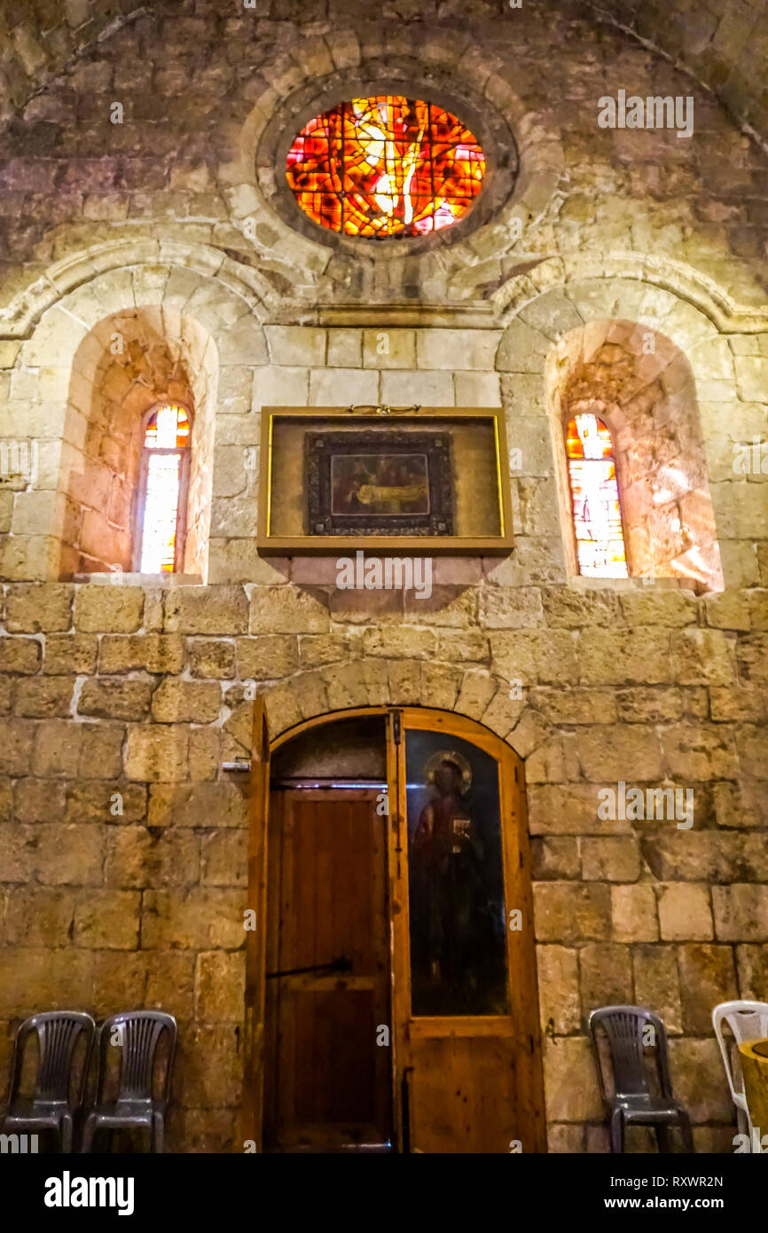 Unsere Liebe Frau von balamand Griechisch-orthodoxen christlichen patriarchalischen Klosterkirche Ausgangstür Stockfoto