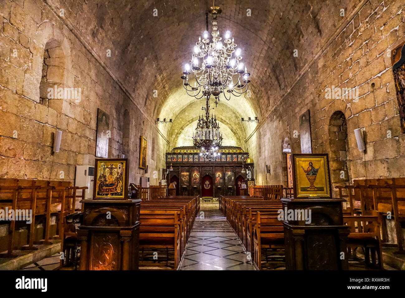 Unsere Liebe Frau von balamand Griechisch-orthodoxen christlichen patriarchalischen Klosterkirche Innen Stockfoto