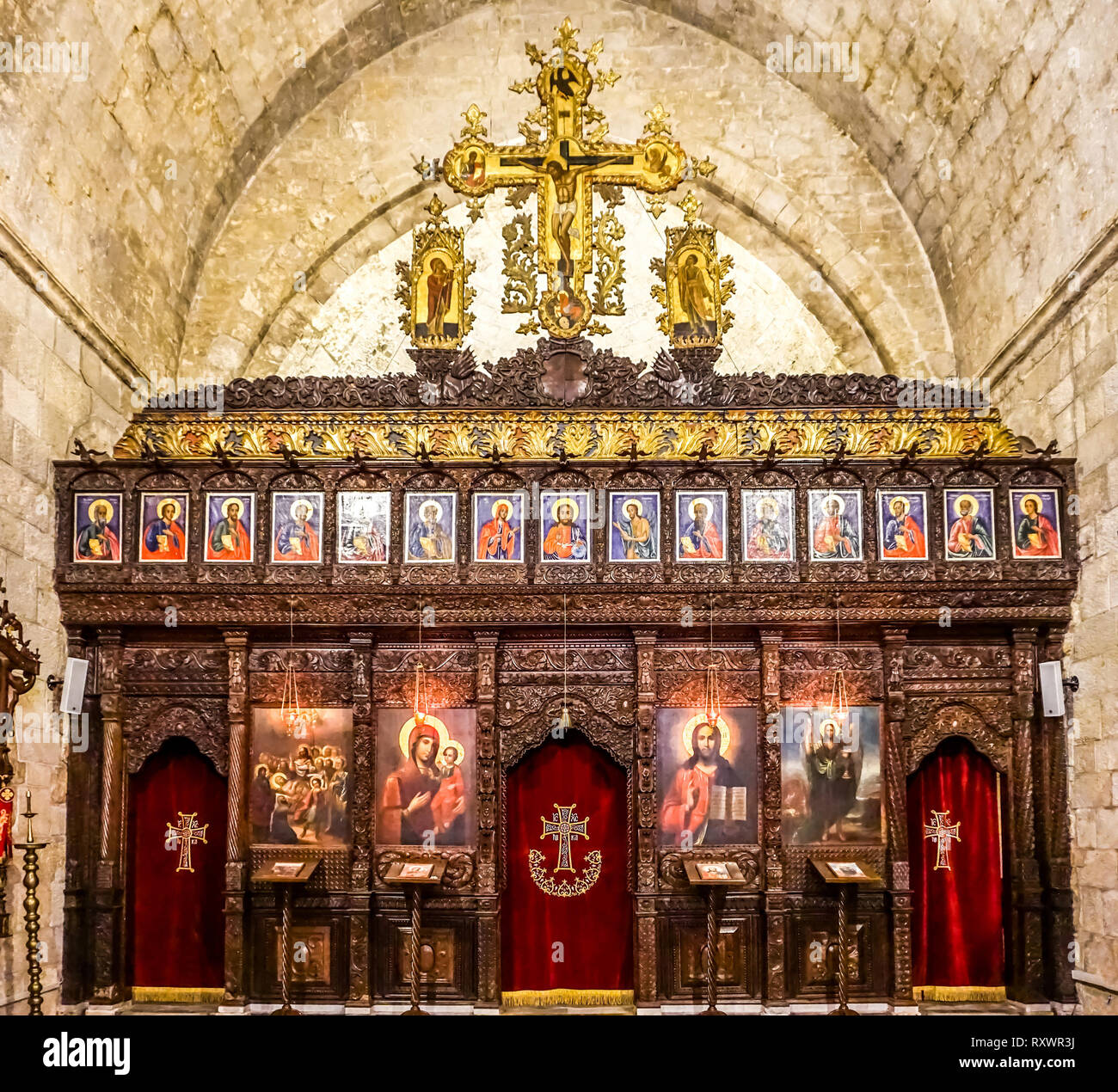 Unsere Liebe Frau von balamand Griechisch-orthodoxen christlichen patriarchalischen Klosterkirche Ikonostase Stockfoto