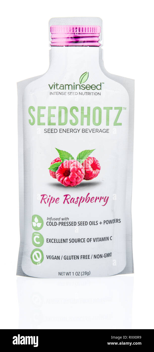 Winneconne, WI - 5. März 2019: ein Paket von Vitaminseed seedshotz durch Kaltgepresste samen Drink auf einer isolierten Hintergrund Stockfoto