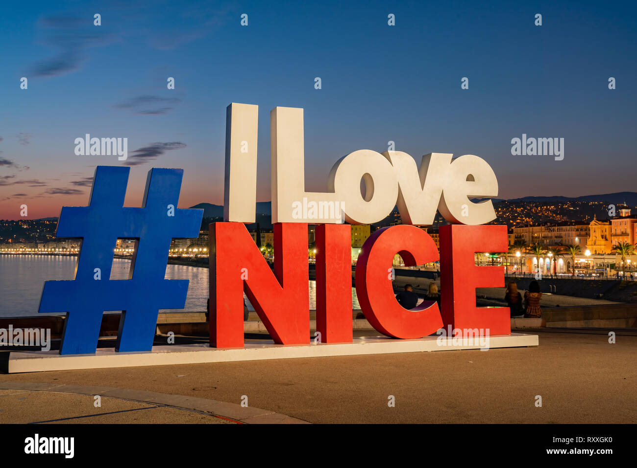 Die big hat variable Zeichen der Liebe ich schön an der Engel Bucht von Nizza Stockfoto