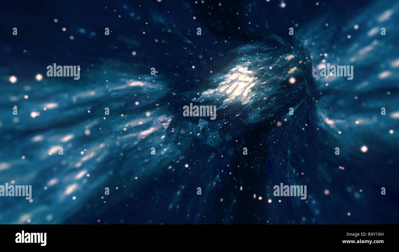 Lightspeed interstellaren Raumfahrt im Hyperraum Wurmloch Portal mit Sternen Stockfoto