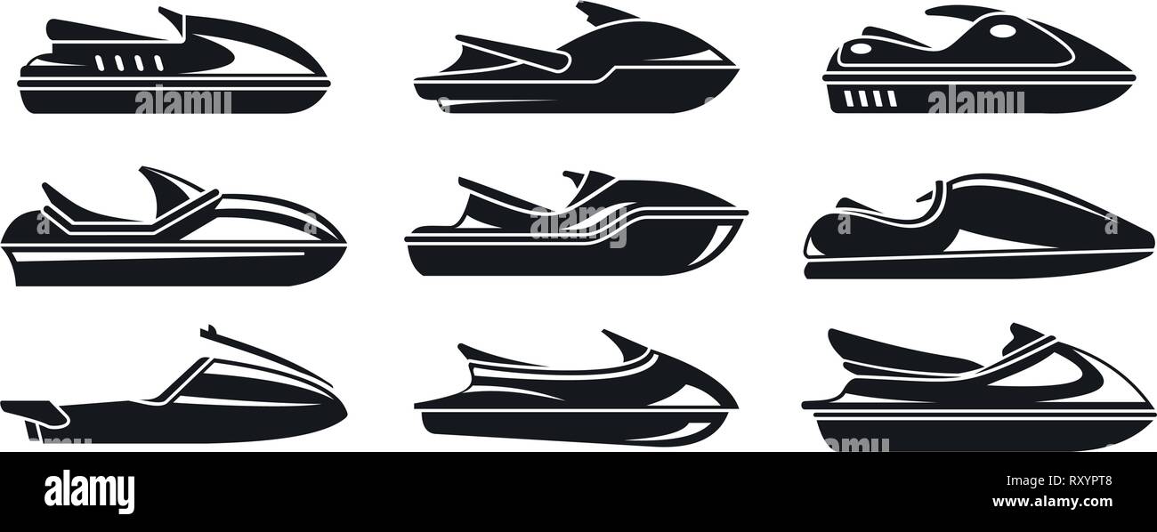 Wasser Jet ski Symbole gesetzt. Einfaches Wasser Jet ski Vector Icons für Web Design auf weißem Hintergrund Stock Vektor