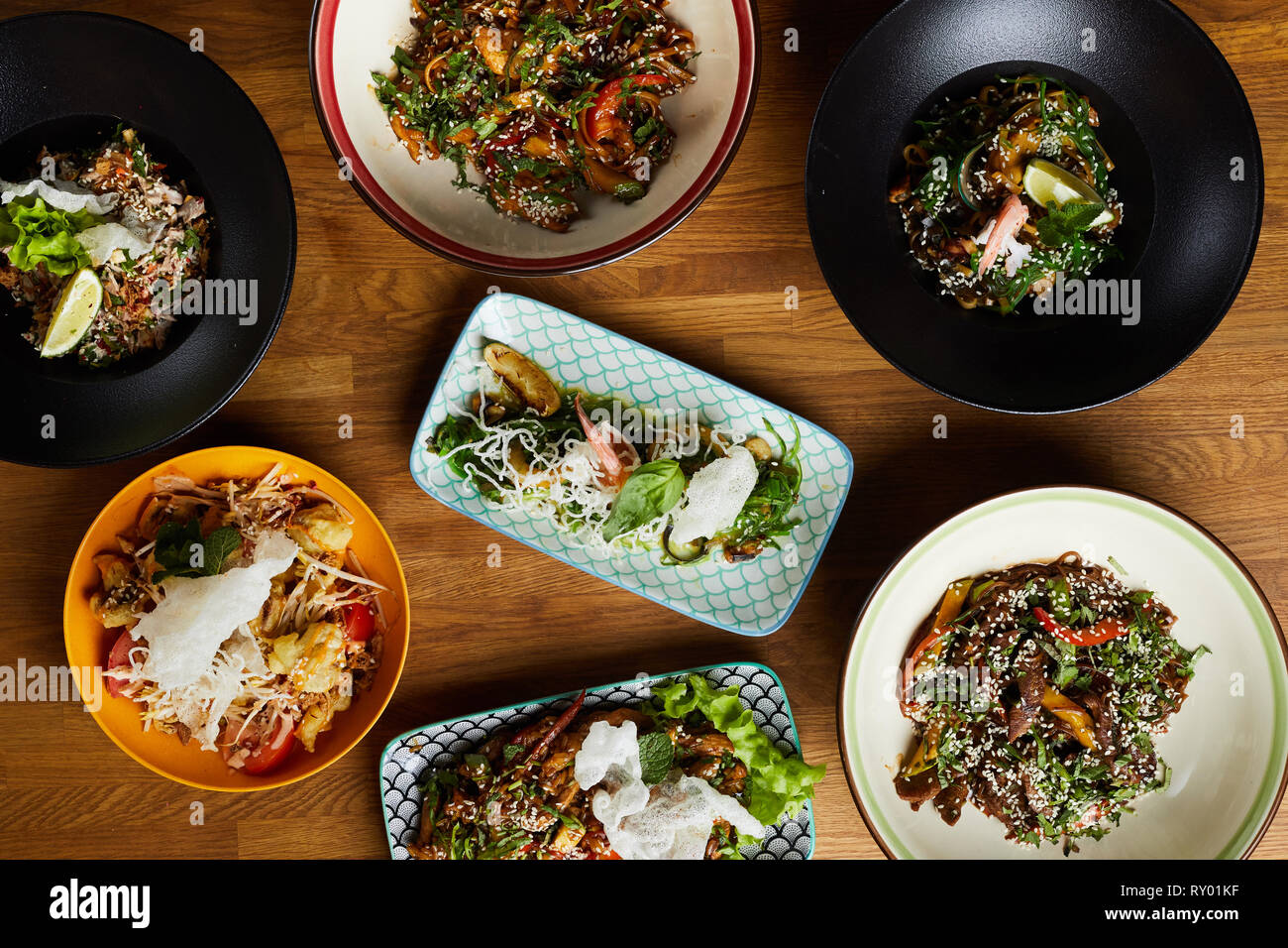 Flatlay der Asiatische Lebensmittel Stockfoto