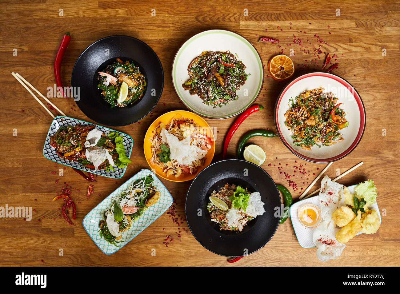 Orientalisches Essen Flatlay Stockfoto