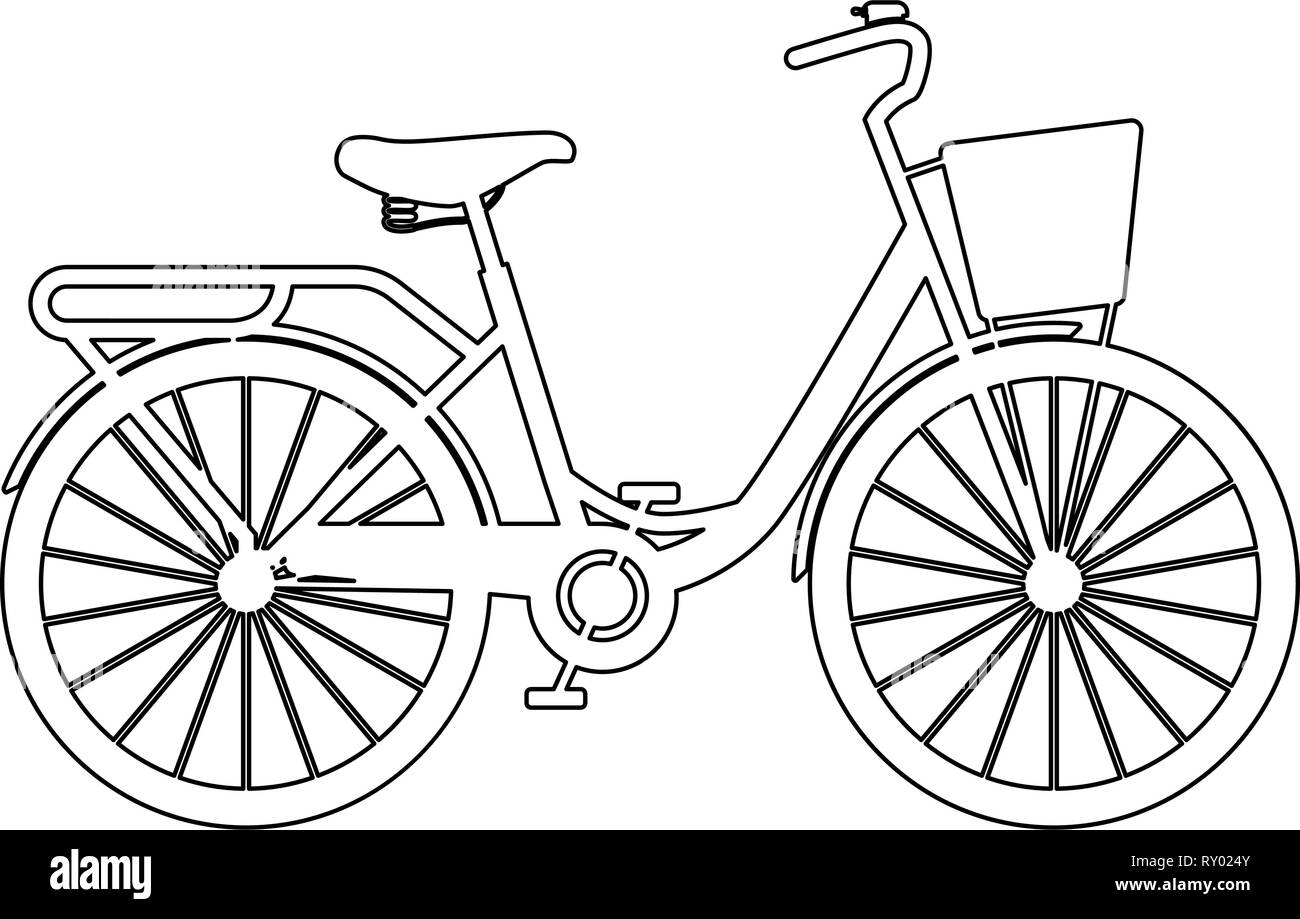 Woman's Fahrrad mit Korb Frauen Beach Cruiser Fahrrad Oldtimer Fahrrad  Warenkorb Damen road cruising Symbol schwarz Farbe Umrisse  Vektor-illustration Wohnung st Stock-Vektorgrafik - Alamy