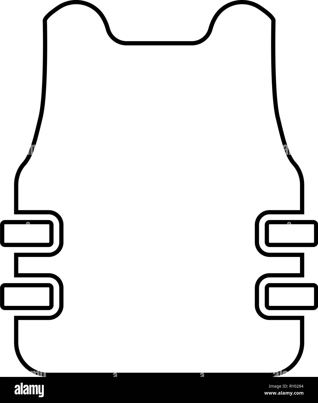 Bullet-proof Flak jacket Symbol schwarz Farbe Umrisse Vektor-illustration Flat Style Bild Stock Vektor