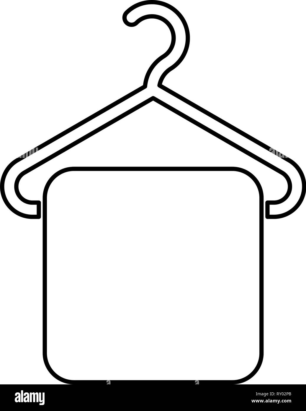 Handtuch an Handtuch hanger Kleiderbügel Kleiderbügel mit hängenden Handtuch Symbol schwarz Farbe Umrisse Vektor-illustration Flat Style Bild Stock Vektor