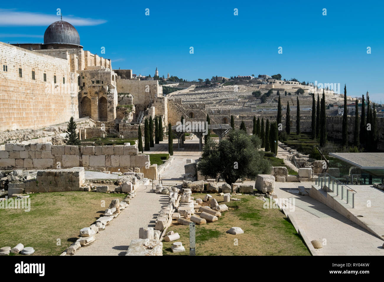 Ein Blick auf die Altstadt, auf den Ölberg in Jerusalem, Israel. Stockfoto