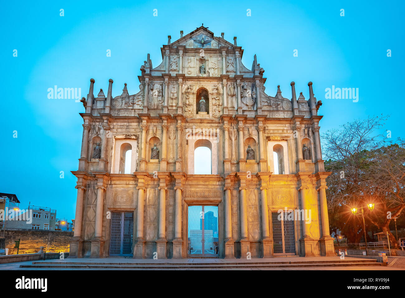 Ruinen von St. Paul's den berühmten Platz in Macao, China. Stockfoto