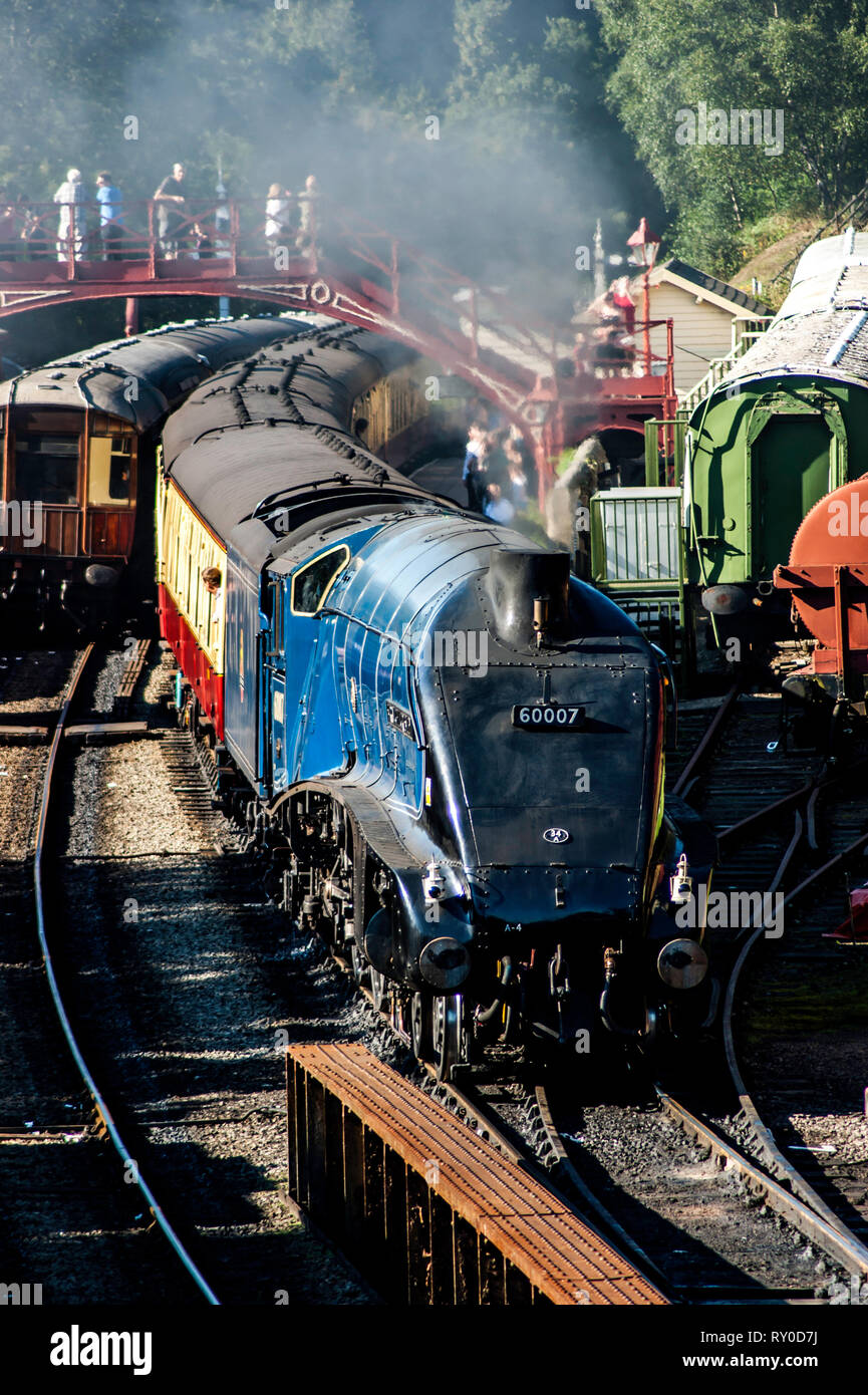 A4 Nr.60007 Sir Nigel Gresley in Goathland Station auf der North Yorkshire Steam Railway Stockfoto