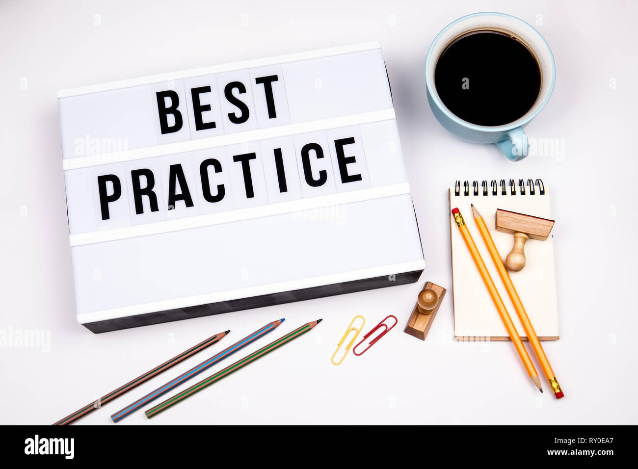 Best Practice. Text in Lightbox Stockfoto