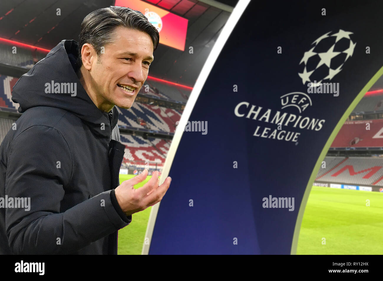 München, Deutschland. 07 Nov, 2018. Foto Berg: Vorschau auf die CL-Final Fantasy Turnier: Niko Kovac (Trainer Bayern München) will das Viertelfinale zu erreichen. FC Bayern München (M) - Liverpool (LIV), Fußball Champions League, Runde 16, am 13/03/2019. ALLIANZAREN A. DFL VERORDNUNG UNTERSAGEN DIE VERWENDUNG VON Fotografien als BILDSEQUENZEN UND/ODER QUASI-VIDEO. | Verwendung der weltweiten Kredit: dpa/Alamy leben Nachrichten Stockfoto