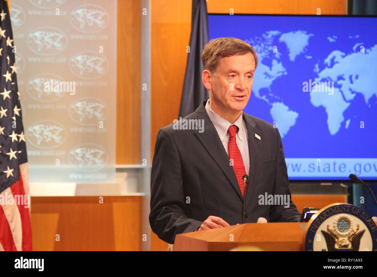 Washington, D.C., USA, 11. März, 2019. USAID Administrator Mark Green unterrichtete Presse über Präsident ist Trumpf 2020 vorgeschlagenen Haushalt für das State Department. Foto: Matthew Russell Lee/Innere Stadt Drücken Sie Credit: Matthew Russell Lee/Alamy leben Nachrichten Stockfoto