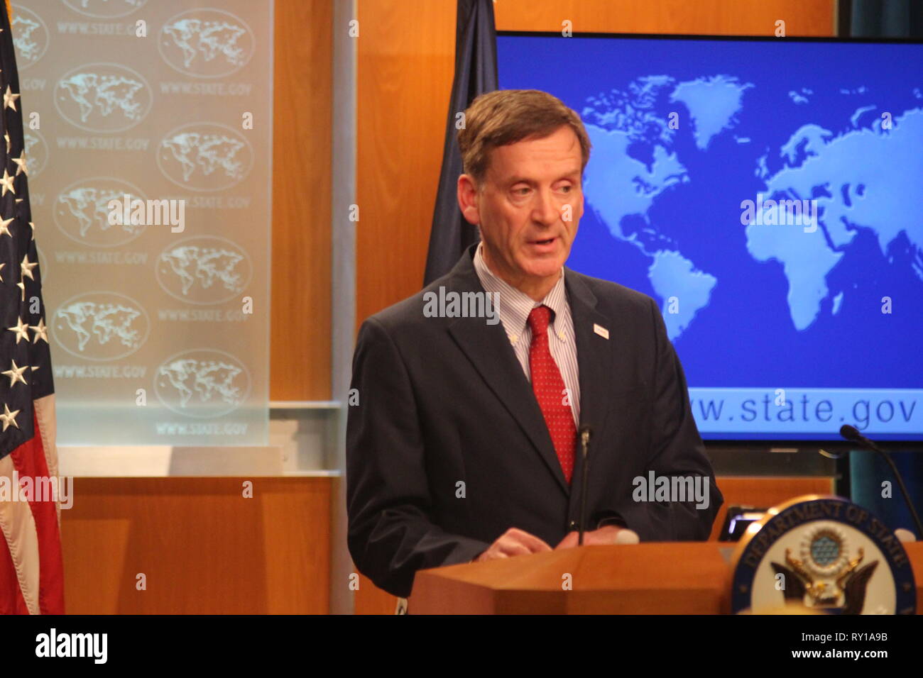 Washington, D.C., USA, 11. März, 2019. USAID Administrator Mark Green unterrichtete Presse über Präsident ist Trumpf 2020 vorgeschlagenen Haushalt für das State Department. Foto: Matthew Russell Lee/Innere Stadt Drücken Sie Credit: Matthew Russell Lee/Alamy leben Nachrichten Stockfoto