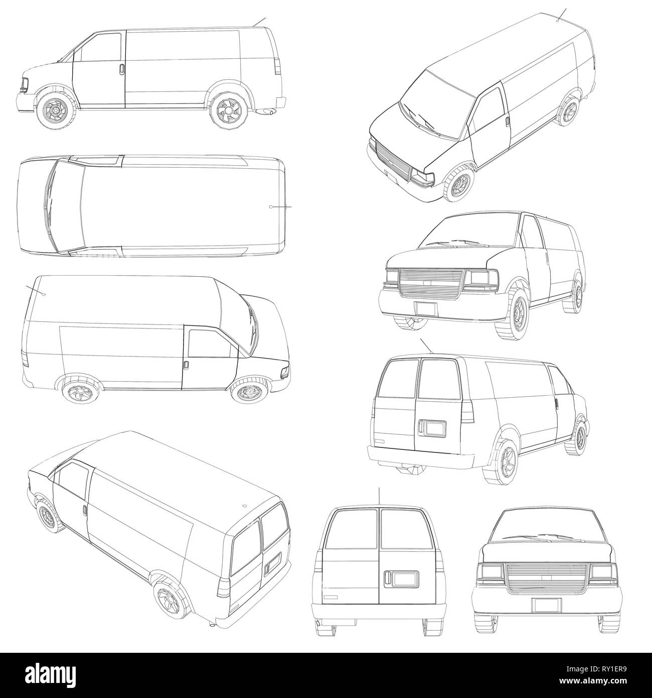 Set mit den Konturen des Van. Transporter mit verschiedenen Arten von  schwarzen Linien. Vector Illustration Stock-Vektorgrafik - Alamy