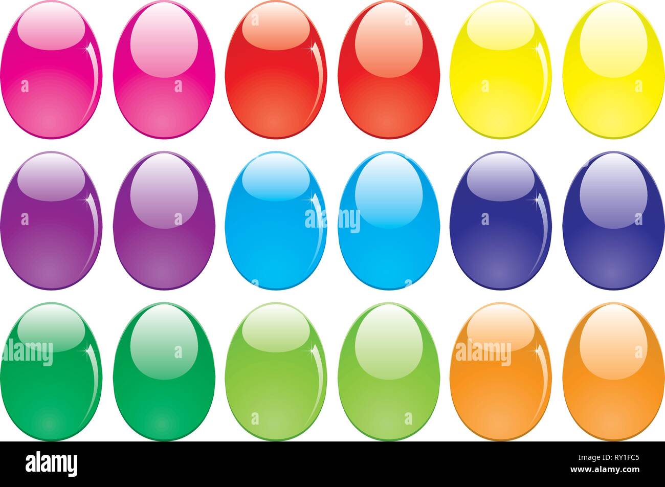 Eingestellt von glänzend glänzend gefärbte Ostereier isoliert auf weißem, für die Dekoration bereit, Vector Illustration Stock Vektor
