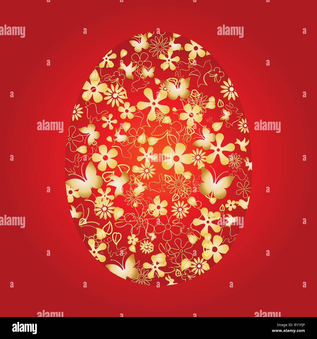 Dekorative Ostereier auf rotem Hintergrund, Vector Illustration Stock Vektor