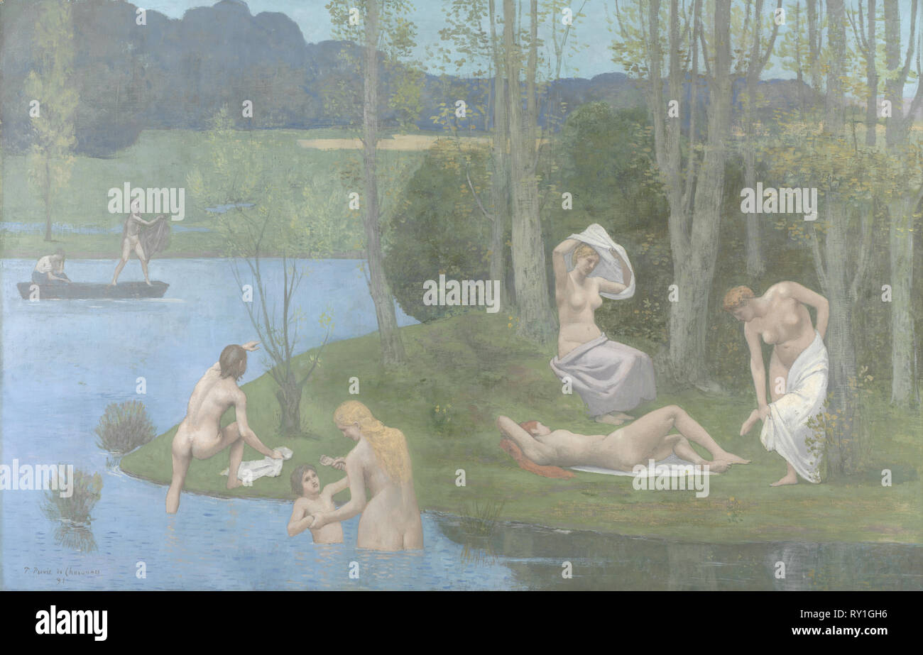 Sommer 1891. Pierre Puvis de Chavannes (Französisch, 1824-1898). Öl An Gewebe; gerahmt: 189,5 x 270,5 x 14,6 cm (74 5/8 x 106 1/2 x 5 3/4 in.); ohne Rahmen: 149,6 x 232,4 cm (58 7/8 x 91 1/2 in. Stockfoto