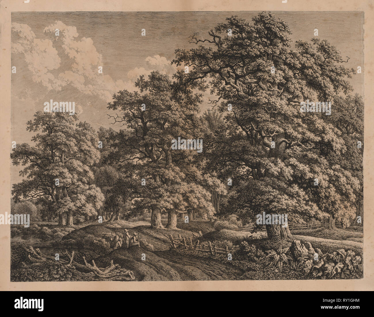 Landschaft und drei Ziffern. Ich Carl Wilhelm Kolbe (Deutsch, 1757-1835). Gravur Stockfoto