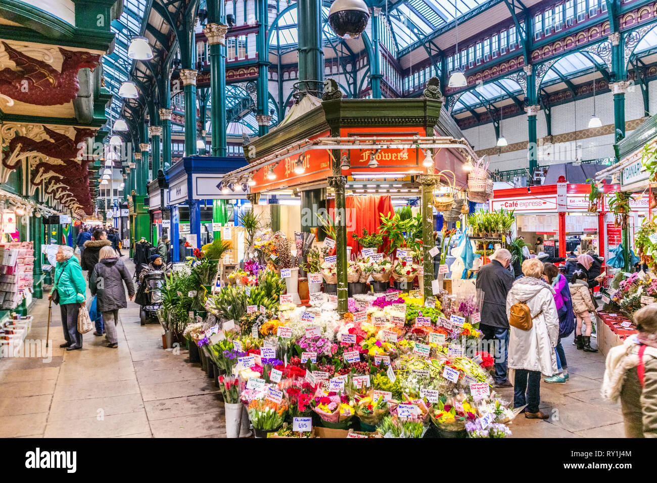 Eine Blume Kirkgate Markt in Leeds, Leeds, West Yorkshire Großbritannien Abschaltdruck Stockfoto