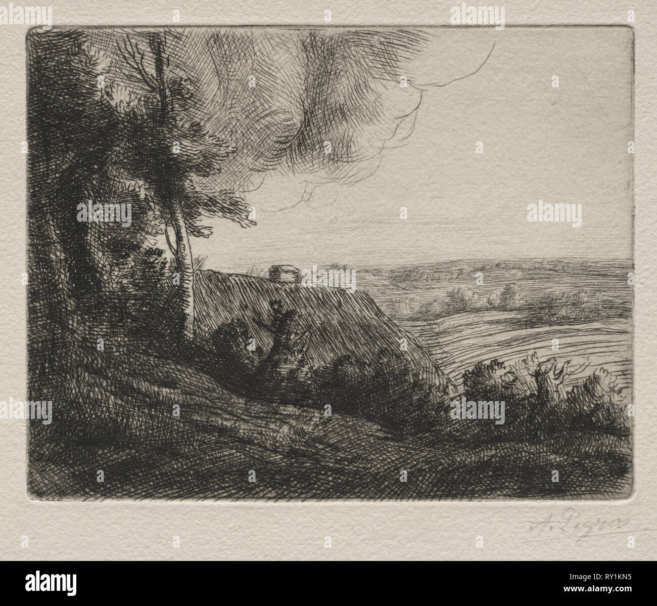 Landschaft. Alphonse Legros (Französisch, 1837-1911). Ätzen Stockfoto