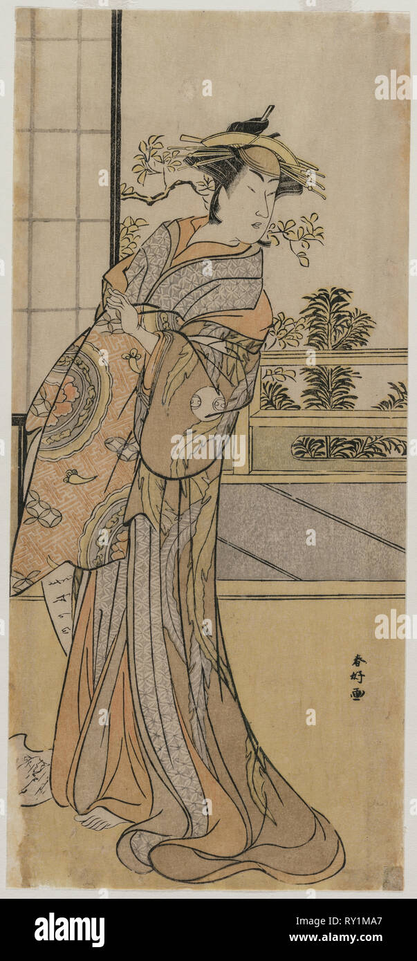Arashi Murajiro als Kurtisane Holding einen Brief, Ende 1780. Katsukawa Shunko (Japanisch, 1743-1812). Farbe holzschnitt; Blatt: 30,8 x 14 cm (12 1/8 x 5 1/2 in. Stockfoto